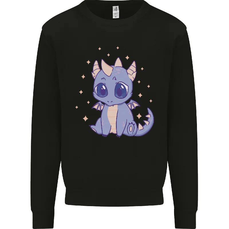 Cute Kawaii Baby Dragon Mens Sweatshirt Jumper Hoodie with Hem Detail Decorative Unique Hoodie with Hem Detail Decorative Unique