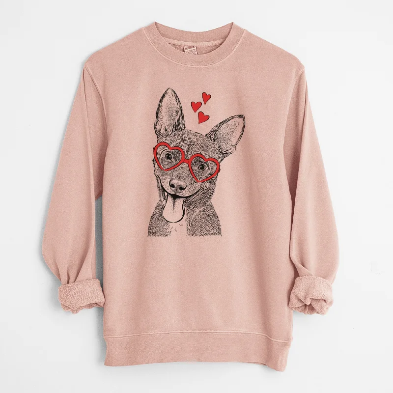 Valentine Elvira the Terrier Mix - Unisex Pigment Dyed Crew Sweatshirt Hoodie with Toggle Buttons Decorative Unique Hoodie with Toggle Buttons Decorative Unique