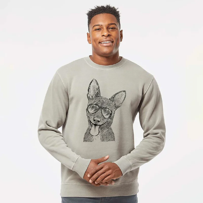 Aviator Elvira the Terrier Mix - Unisex Pigment Dyed Crew Sweatshirt Hoodie with Tied Waist Feminine Flattering Hoodie with Tied Waist Feminine Flattering