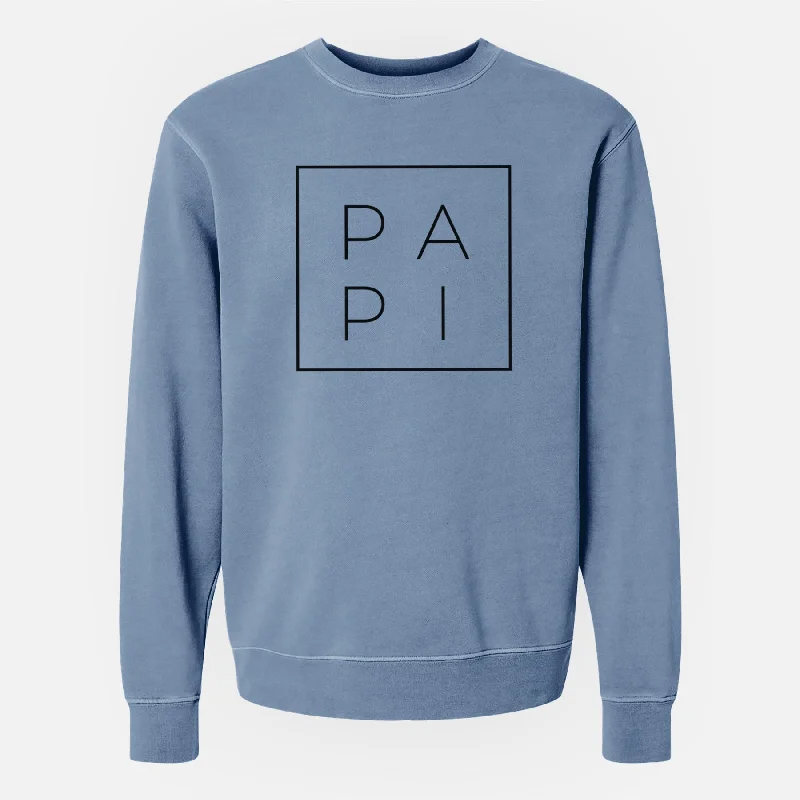 Papi Boxed - Unisex Pigment Dyed Crew Sweatshirt Hoodie with Button Classic Timeless Hoodie with Button Classic Timeless