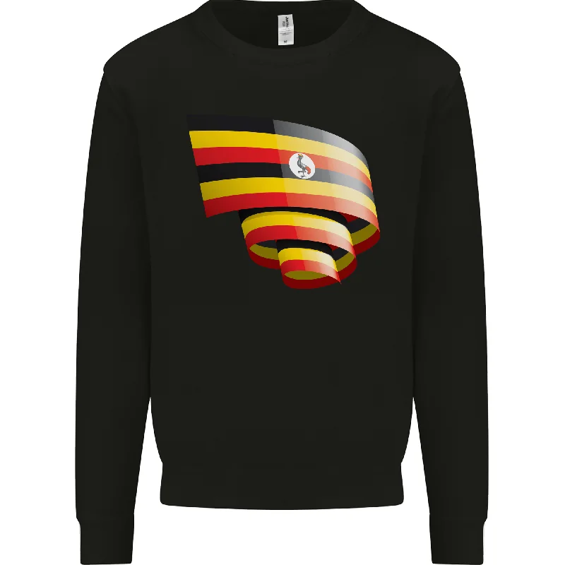 Curled Uganda Flag Ugandan Day Football Mens Sweatshirt Jumper Hoodie with High-Low Hem Asymmetrical Trendy Hoodie with High-Low Hem Asymmetrical Trendy