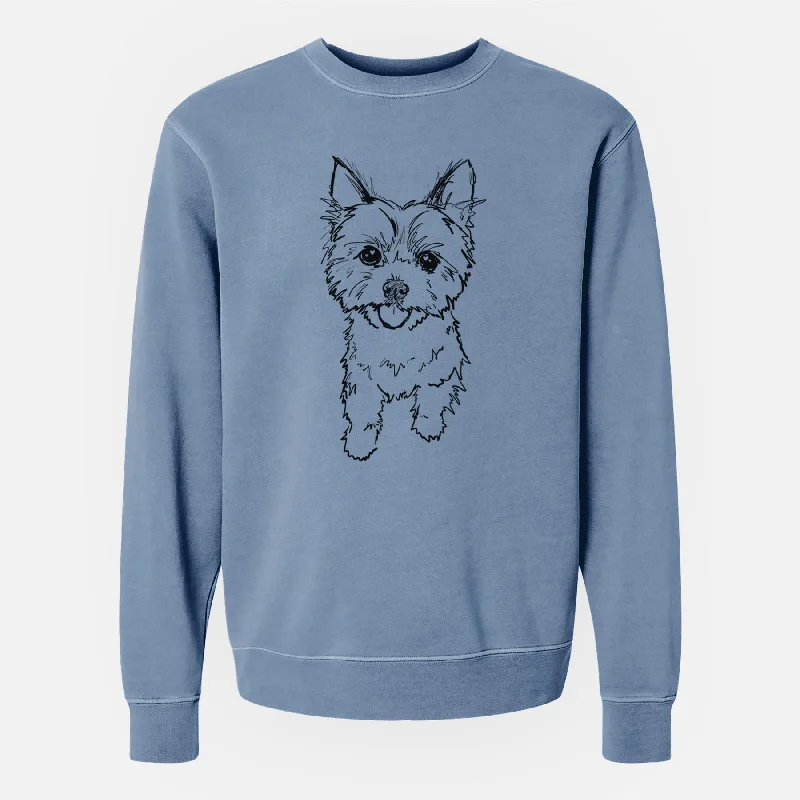 Doodled Axl the Yorkshire Terrier - Unisex Pigment Dyed Crew Sweatshirt Hoodie with Pastel Soft Subtle Hoodie with Pastel Soft Subtle