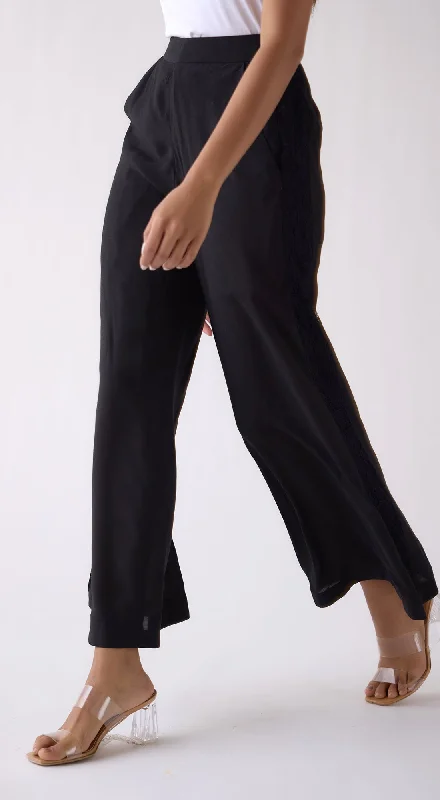 Black Wide-Leg Flared Trousers Trousers Yoga Stretchy Trousers Yoga Stretchy