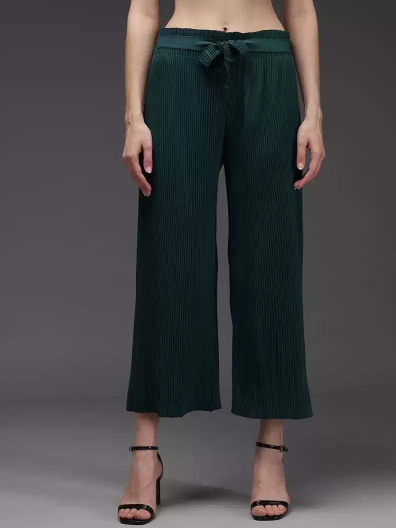 TANDUL  Regular Fit Women Green Georgette Trousers Trousers Palazzo Wide Leg Trousers Palazzo Wide Leg