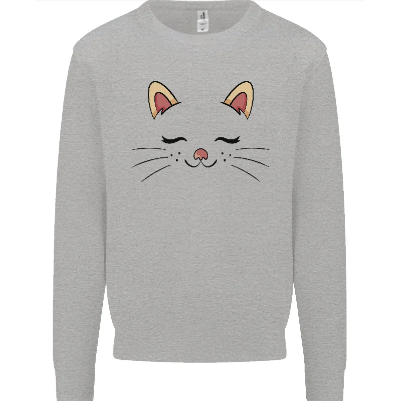 Cute Cat Face Mens Sweatshirt Jumper Hoodie with Zipper Placket Modern Functional Hoodie with Zipper Placket Modern Functional