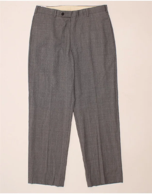 BROOKS BROTHERS Mens 346 Straight Suit Trousers W34 L32 Grey Check Wool Trousers Timeless Classic Trousers Timeless Classic