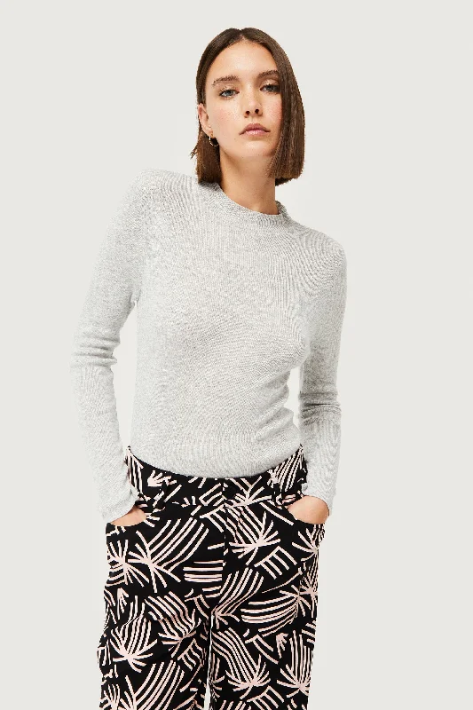 Grey Long Sleeve Knit Top Retro Knit Shirt