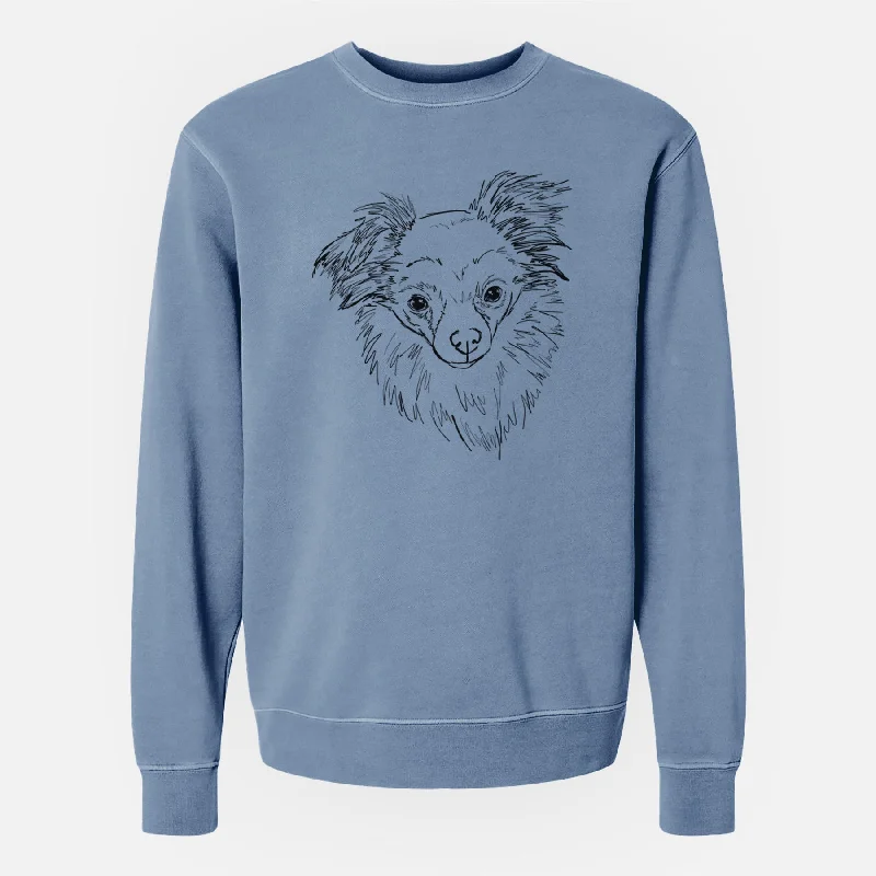 Doodled Charlie Brown the Chihuahua Mix - Unisex Pigment Dyed Crew Sweatshirt Hoodie with Raglan Sleeves Sporty Comfortable Hoodie with Raglan Sleeves Sporty Comfortable