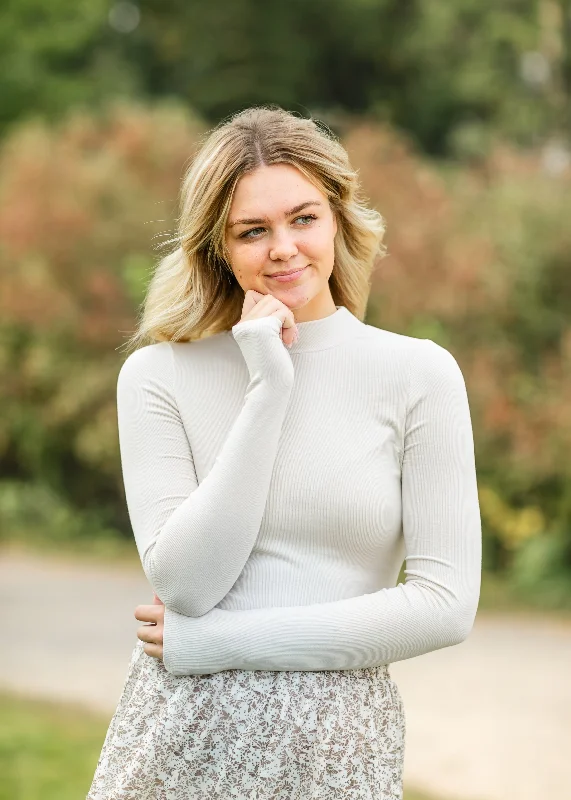Mockneck Lightweight Ribbed Knit Top - FINAL SALE Bright Color Knit Shirt
