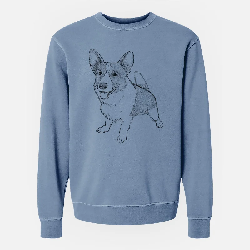 Doodled Chapito the Corgi - Unisex Pigment Dyed Crew Sweatshirt Hoodie with Turtle Neck Cozy Winter Hoodie with Turtle Neck Cozy Winter