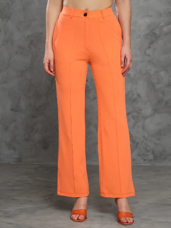 TANDUL Women Regular Fit Orange Lycra Trousers Trousers Modern Contemporary Trousers Modern Contemporary