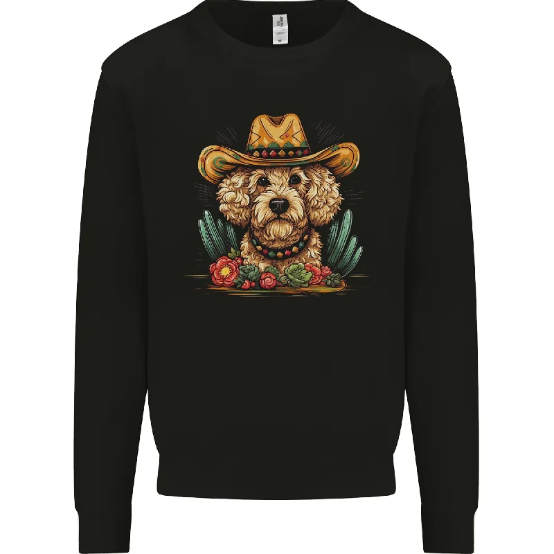 Cute Goldendoodle Mexican Style Western Mens Sweatshirt Jumper Hoodie with Elastic Waist Stretchable Comfortable Hoodie with Elastic Waist Stretchable Comfortable