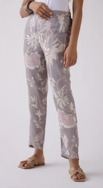 Grey Straight-Fit Printed Trousers Trousers Travel Practical Trousers Travel Practical