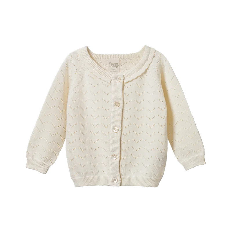 Nature Baby - Piper Cardigan - Natural Pointelle Zippered Front Buttoned Front Snap Front Zippered Front Buttoned Front Snap Front