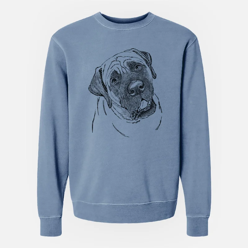 Doodled Jubilee the Mastiff - Unisex Pigment Dyed Crew Sweatshirt Hoodie with Puffed Sleeves Voluminous Trendy Hoodie with Puffed Sleeves Voluminous Trendy