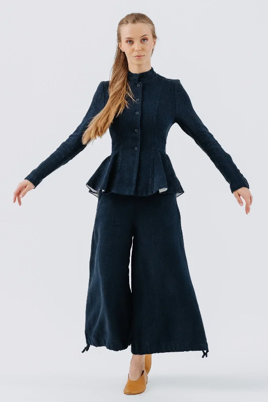 Midi Charlotte Trousers, Twill Linen, Night Navy Trousers luxurious high-end Trousers luxurious high-end