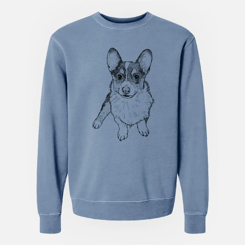 Doodled Winston the Corgi - Unisex Pigment Dyed Crew Sweatshirt Hoodie with Ribbed Cuffs Snug Fit Comfort Hoodie with Ribbed Cuffs Snug Fit Comfort