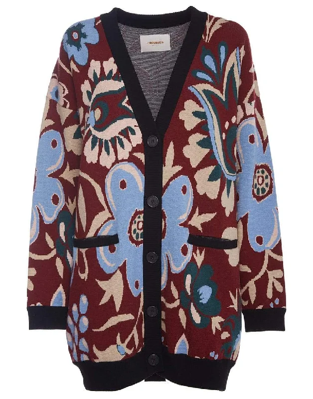Selva Azzurro in Viscose Jacquard Bowling Cardigan Patchwork Embroidered Appliqued Patchwork Embroidered Appliqued Selva Azzurro in Viscose Jacquard Bowling Cardigan Patchwork Embroidered Appliqued Patchwork Embroidered Appliqued