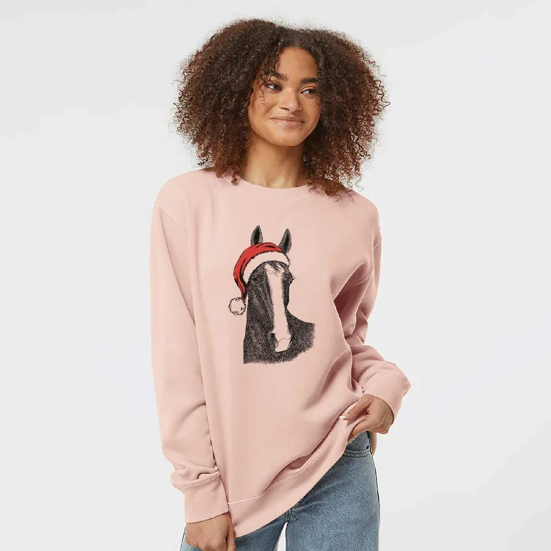 Santa Gibson the Tennessee Walking Horse - Unisex Pigment Dyed Crew Sweatshirt Hoodie with Turtle Neck Cozy Winter Hoodie with Turtle Neck Cozy Winter