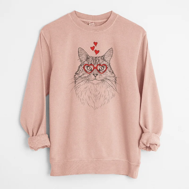 Valentine Angel the Maine Coon Cat - Unisex Pigment Dyed Crew Sweatshirt Hoodie with Ribbed Cuffs Snug Fit Comfort Hoodie with Ribbed Cuffs Snug Fit Comfort