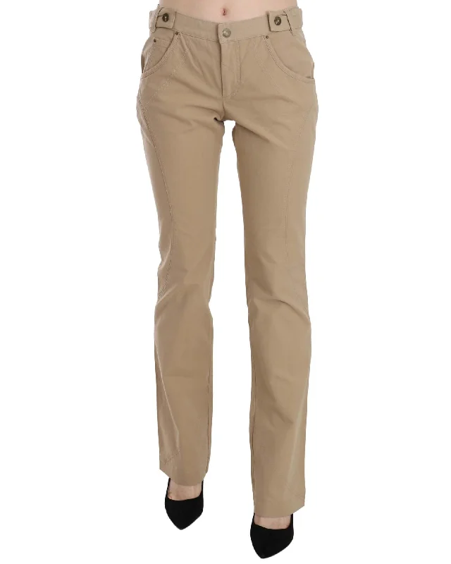 Beige Cotton Mid Waist Straight Trousers Pants Trousers Harem Relaxed Fit Trousers Harem Relaxed Fit