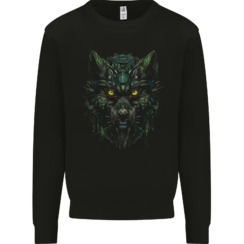 Cyber Wolf Werewolf Lycan Mens Sweatshirt Jumper Hoodie with Hem Patch Decorative Personalized Hoodie with Hem Patch Decorative Personalized