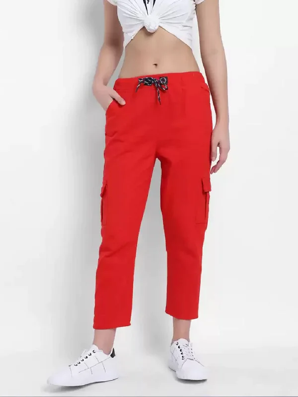 TANDUL  Regular Fit Women Red Cotton Blend Trousers Trousers sophisticated sleek Trousers sophisticated sleek