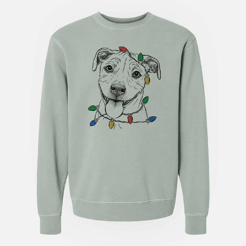 Christmas Lights Skye the Pitweiler - Unisex Pigment Dyed Crew Sweatshirt Hoodie Dress Longline Feminine Hoodie Dress Longline Feminine