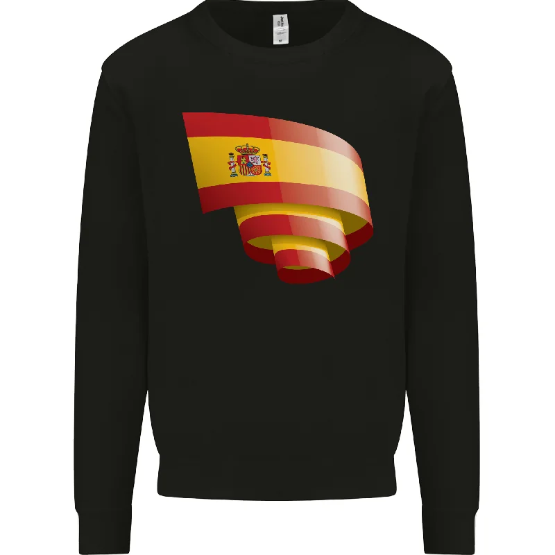 Curled Spain Flag Spanish Day Football Mens Sweatshirt Jumper Hoodie with Relaxed Fit Easy Casual Hoodie with Relaxed Fit Easy Casual