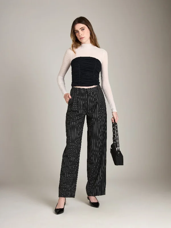 Pinstripe Jullian Pleated Wide Trouser Trousers Solid Black Trousers Solid Black