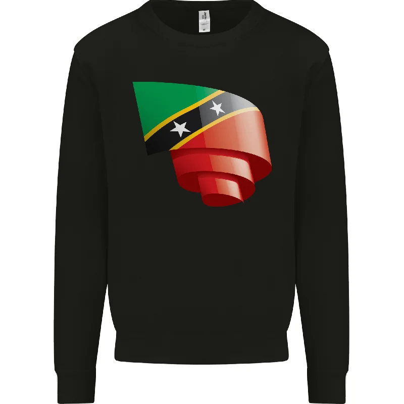 Curled Saint Kitts and Nevis Flag Day Football Mens Sweatshirt Jumper Hoodie with Mock Neck Collared Structured Hoodie with Mock Neck Collared Structured