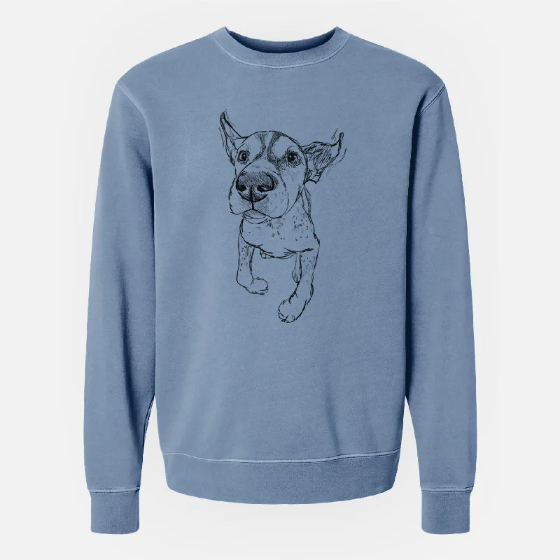 Doodled The General the German Shorthaired Pointer - Unisex Pigment Dyed Crew Sweatshirt Hoodie with Back Slit Movement Comfort Hoodie with Back Slit Movement Comfort