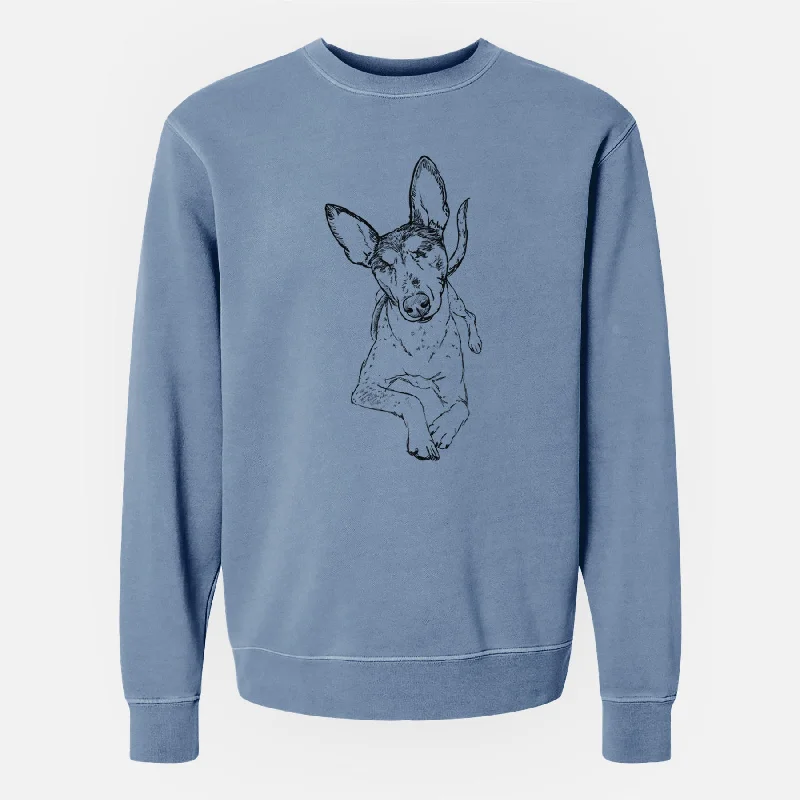 Doodled Kayla the Rat Terrier Mix - Unisex Pigment Dyed Crew Sweatshirt Hoodie with Distressed Vintage Worn Hoodie with Distressed Vintage Worn