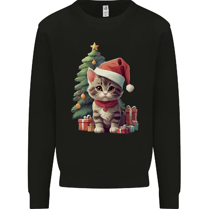 Cute Christmas With Presents and Tree Mens Sweatshirt Jumper Hoodie with Snap Buttons Easy Quick Hoodie with Snap Buttons Easy Quick