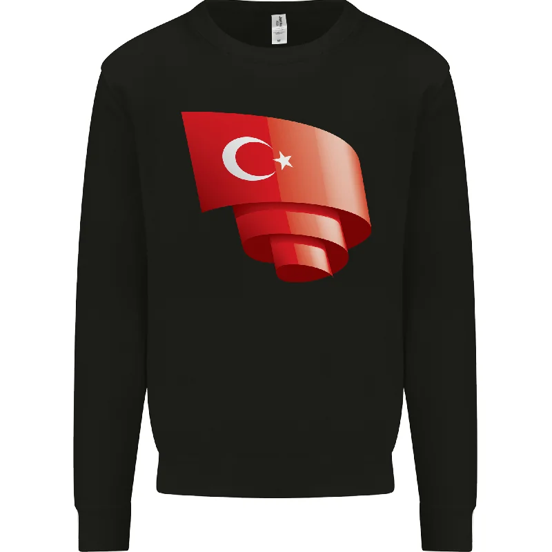 Curled Turkey Flag Turkish Day Football Mens Sweatshirt Jumper Hoodie with Elastic Cuffs Stretchable Comfortable Hoodie with Elastic Cuffs Stretchable Comfortable