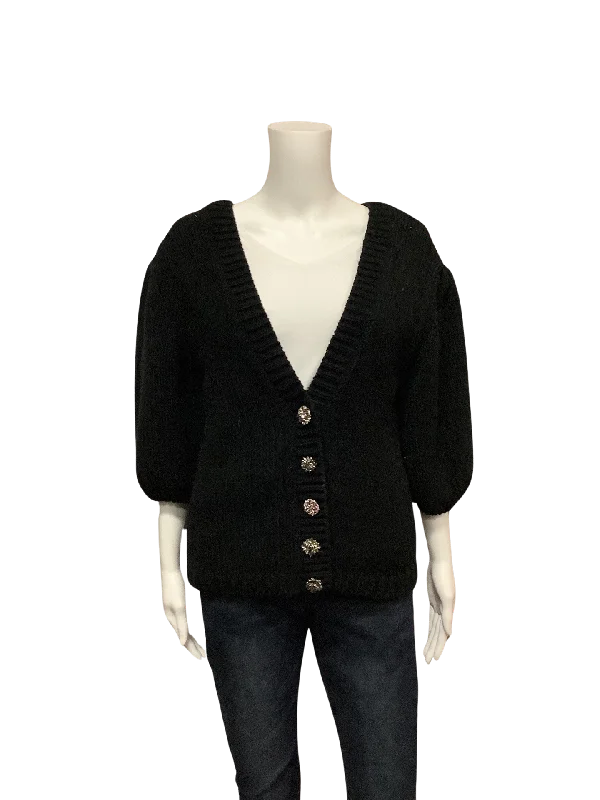 BA&SH Women's Cardigan Black Puff Sleeve Jeweled Snap Button Size: S Thin Thick Dense Thin Thick Dense BA&SH Women's Cardigan Black Puff Sleeve Jeweled Snap Button Size: S Thin Thick Dense Thin Thick Dense