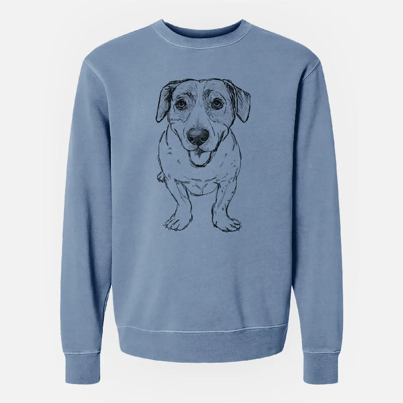 Doodled Sherlock the Mixed Breed - Unisex Pigment Dyed Crew Sweatshirt Hoodie with Tied Waist Feminine Flattering Hoodie with Tied Waist Feminine Flattering