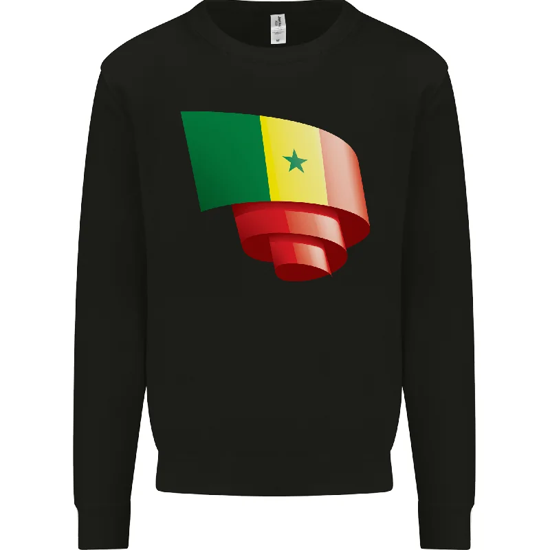 Curled Senegal Flag Senegalese Day Football Mens Sweatshirt Jumper Hoodie with Hem Frayed Vintage Worn Hoodie with Hem Frayed Vintage Worn