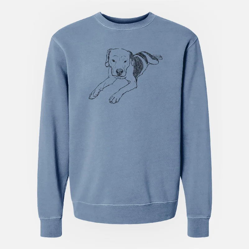 Doodled Emma Jean the Pitbull Mix - Unisex Pigment Dyed Crew Sweatshirt Hoodie with Batwing Sleeves Loose Dramatic Hoodie with Batwing Sleeves Loose Dramatic