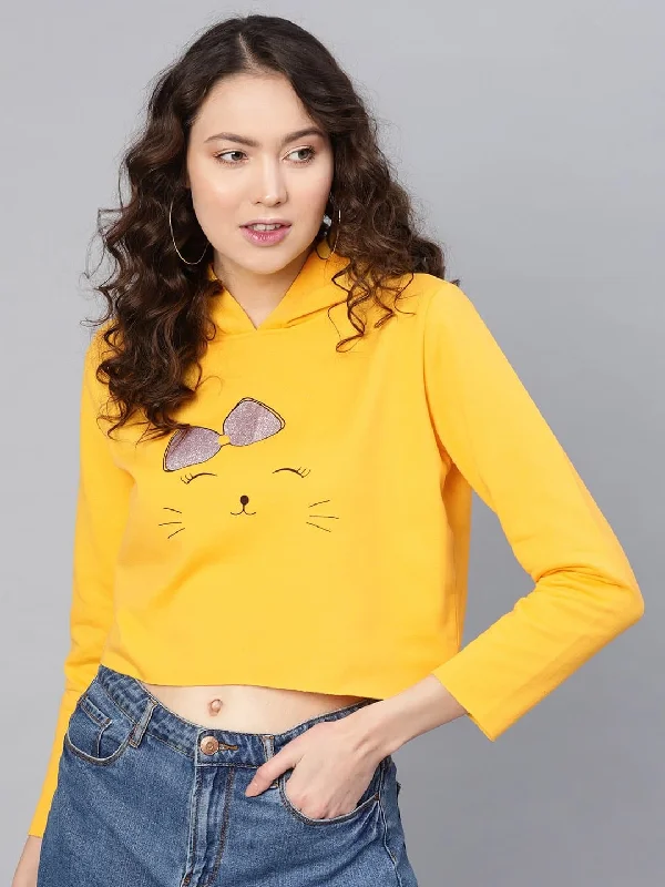 Yellow Kitty Sweatshirt Hoodie with Print Artistic Unique Hoodie with Print Artistic Unique