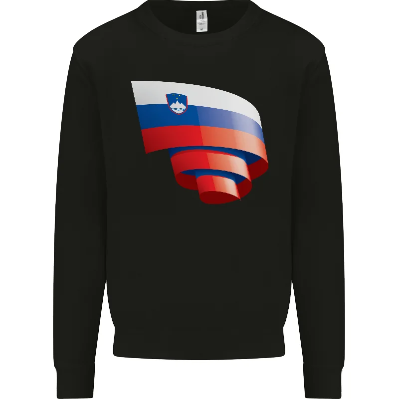 Curled Slovenia Flag Slovenian Day Football Mens Sweatshirt Jumper Hoodie with Typography Text Message Hoodie with Typography Text Message