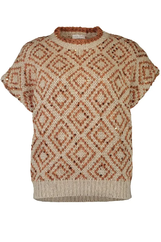 Geometric Cap Sleeve Knit Top Casual Weekend Knit Top