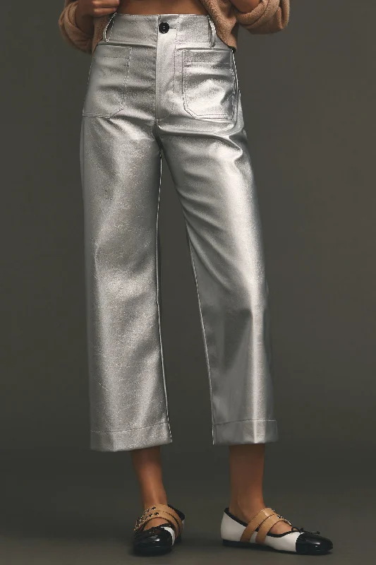 TANDUL  Women Regular Fit Silver Faux Leather Trousers Trousers Fall Fleece Trousers Fall Fleece