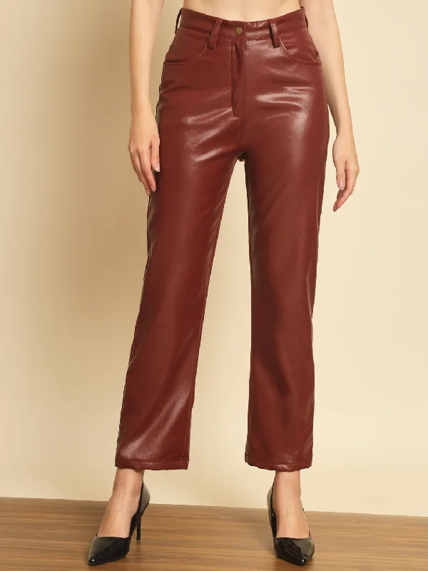 TANDUL Women Regular Fit Maroon Lycra Blend Trousers Trousers Bridal Satin Trousers Bridal Satin