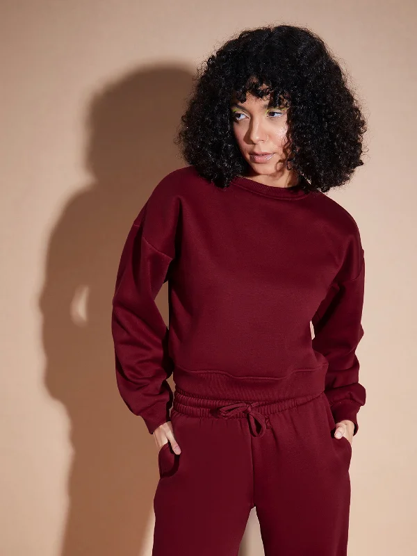 Women Maroon Premium Fleece Oversized Sweatshirt Hoodie with Reflective Safety Nightwear Hoodie with Reflective Safety Nightwear