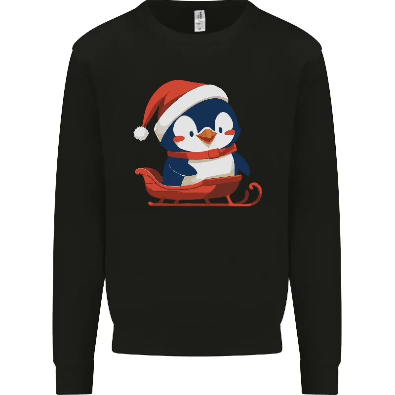 Cute Christmas Penguin & Sledge Funny Xmas Mens Sweatshirt Jumper Hoodie with Double Zipper Versatile Adjustable Hoodie with Double Zipper Versatile Adjustable