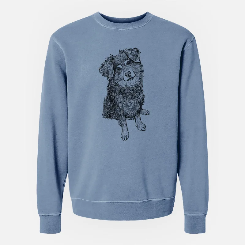 Doodled Belle the Mixed Breed - Unisex Pigment Dyed Crew Sweatshirt Hoodie with Button Placket Classic Preppy Hoodie with Button Placket Classic Preppy