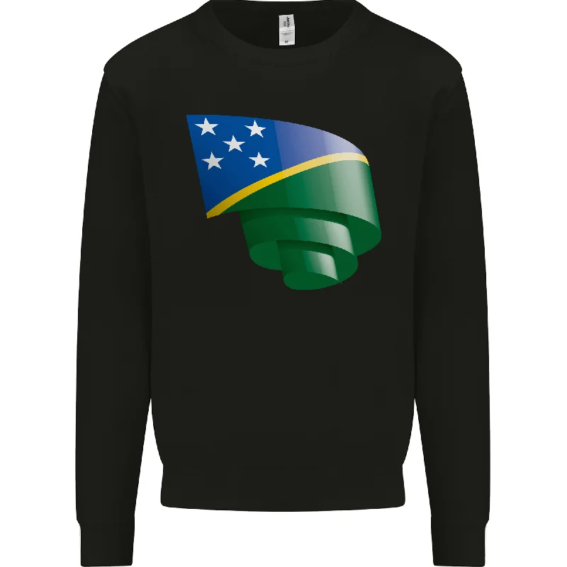 Curled Solomon Islands Flag Day Football Mens Sweatshirt Jumper Hoodie with Applique Textured Unique Hoodie with Applique Textured Unique