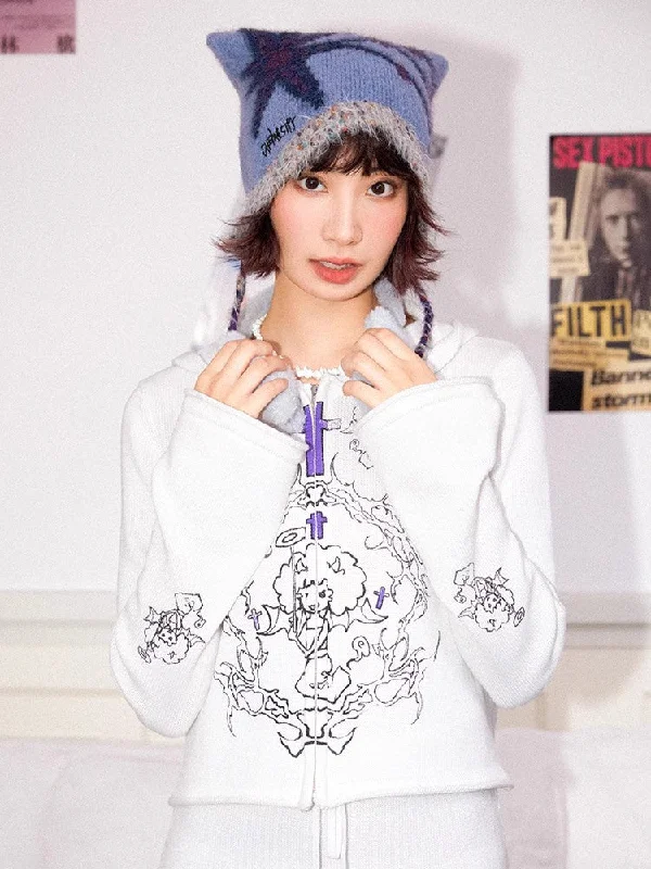 Hooded printed knit top【s0000011117】 Branded Knit Top