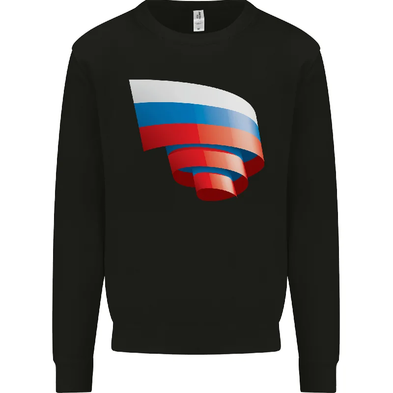 Curled Russia Flag Russian Day Football Mens Sweatshirt Jumper Hoodie with Set-In Sleeves Structured Classic Hoodie with Set-In Sleeves Structured Classic